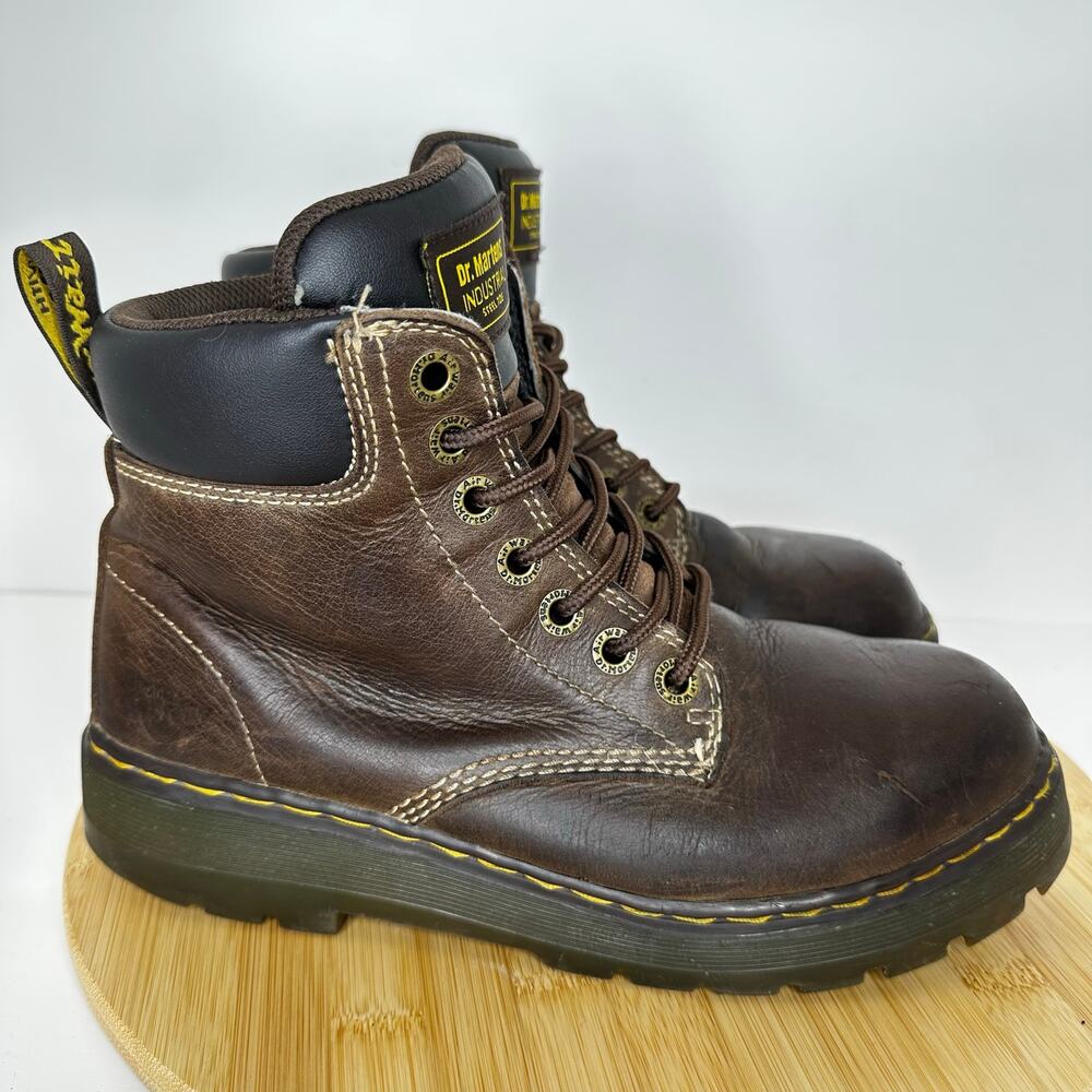 Dr. Martens Winch Steel Toe Safety Boots Dark Brown Leather Mens Size 9